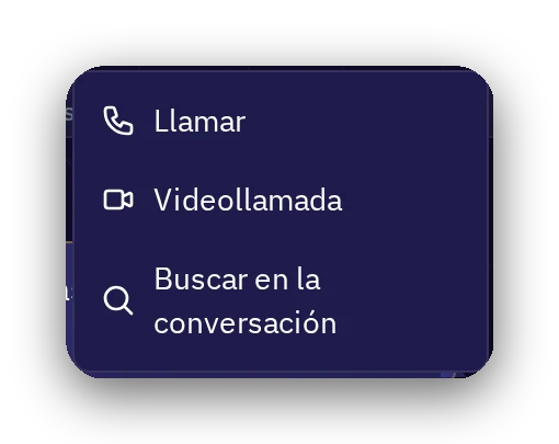 Menú de la conversación con Llamar y Videollamada