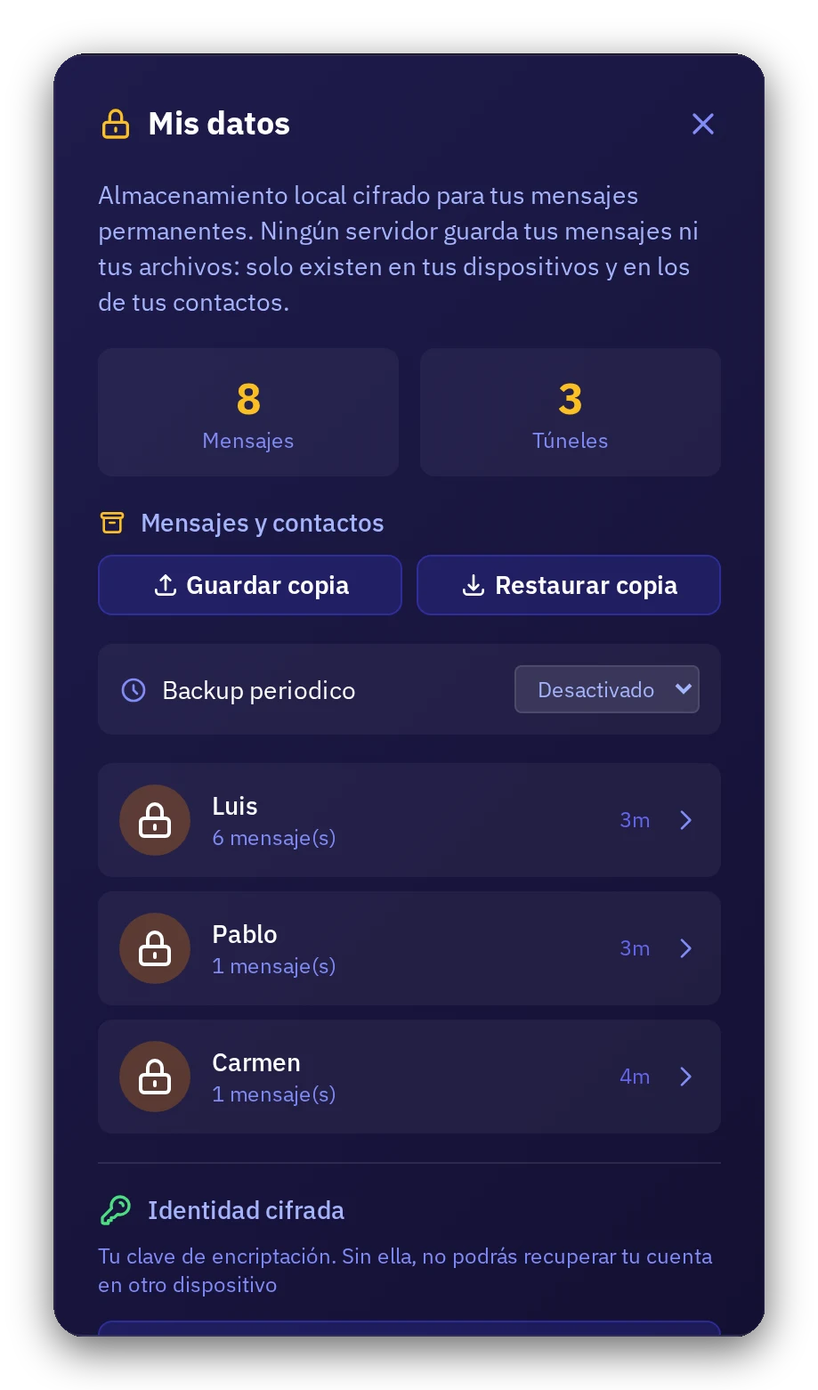 Pantalla Mis datos