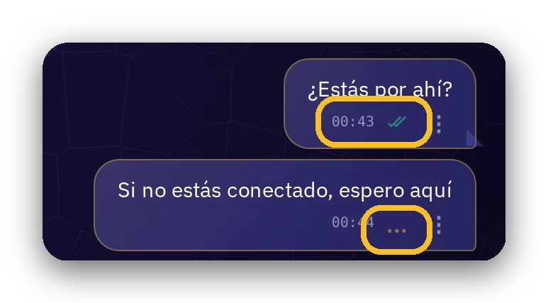 Dos missatges: el primer amb dos ticks, ja enviat; el segon amb tres punts, esperant que el teu amic es connecti