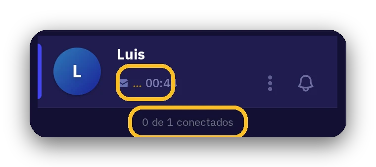 La llista amb tres punts al costat del nom i l'avís «0 de 1 connectats»