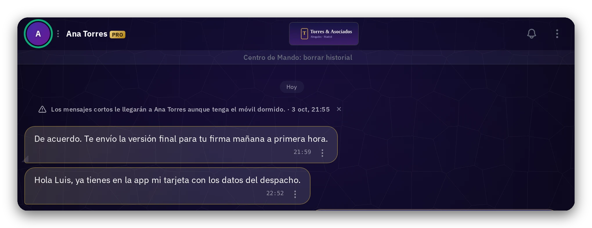 Así ve tu cliente la tarjeta, arriba de la conversación